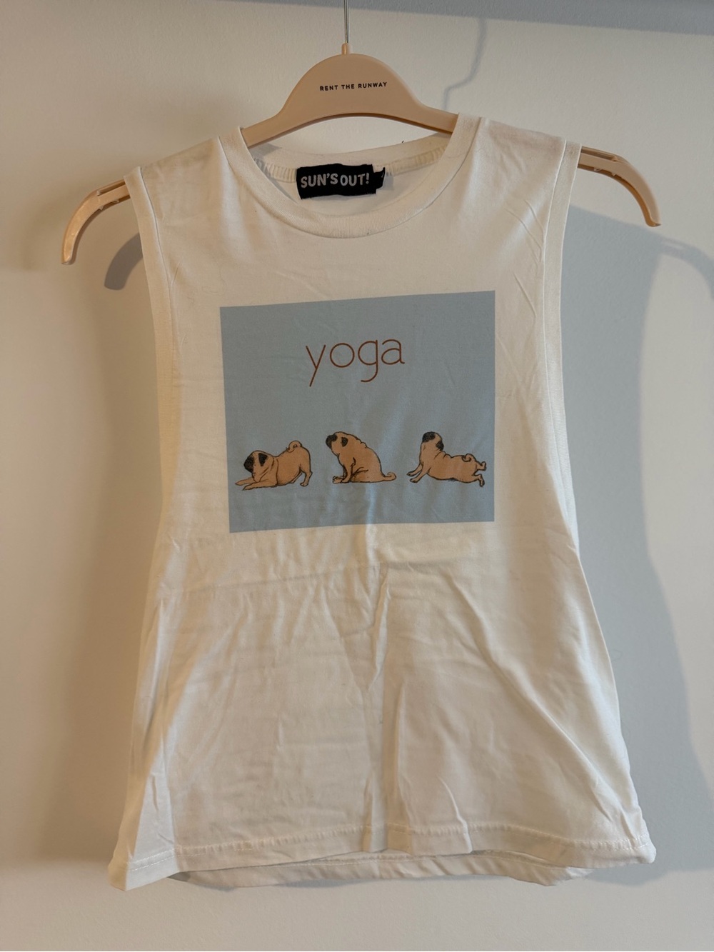 SUN'S OUT! White Sleeveless 'Yoga' Pug Graphic Tank